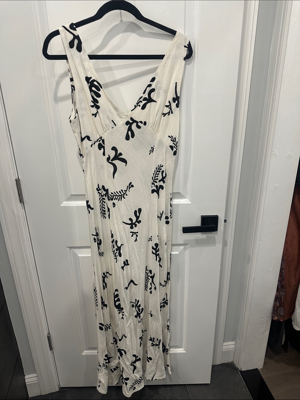 Cream Maxi Dress with Black Floral Motif